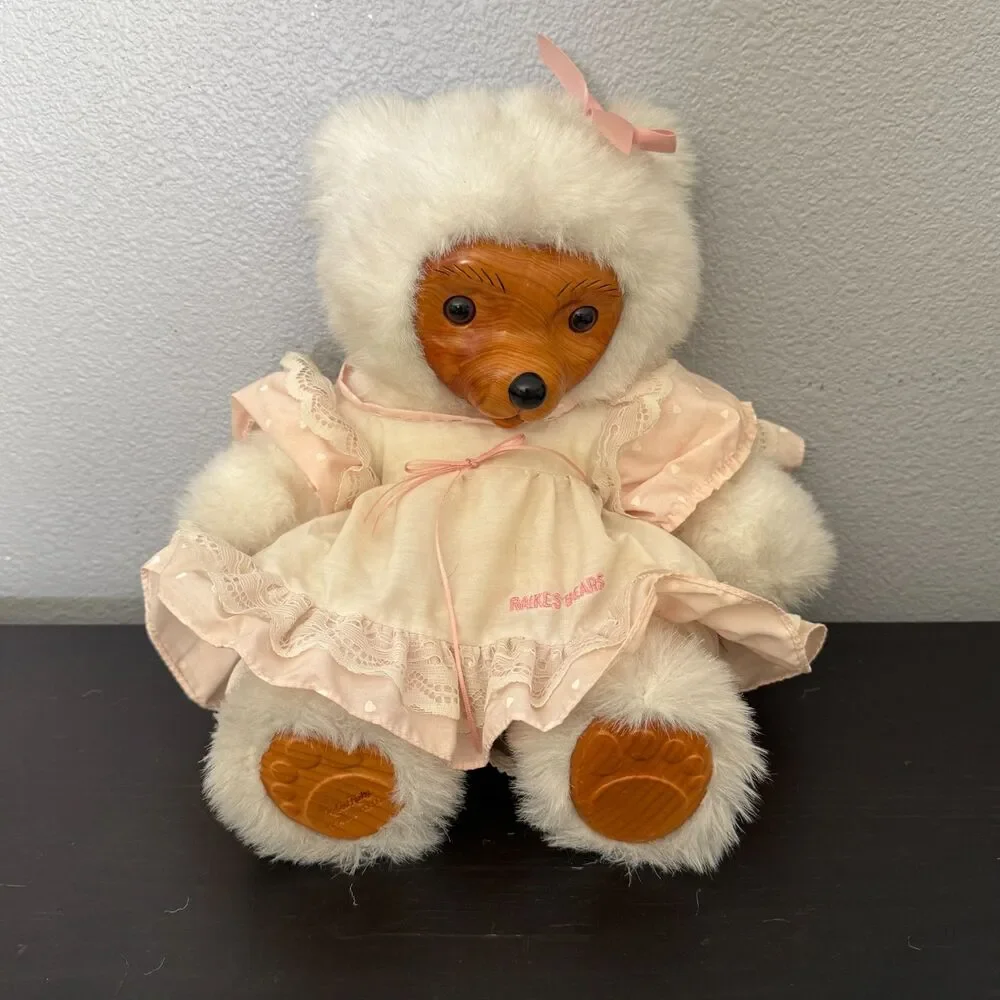 Robert Raikes 1988 Teddy Bear Trio Jason Jenny Sally Wooden Face Signed